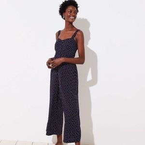 Loft Polka Dotted Strappy Crop Jumpsuit Navy and White Size XSP